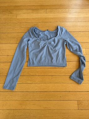 Amazon Dusty Blue Long Sleeve Scoop Crop Top